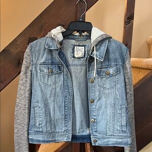 Billabong Blue Denim Jacket with Gray Sleeves M